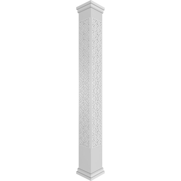 Ekena Millwork Craftsman Classic Square Non-Tapered Mid-Century Fretwork Column w/ Prairie Capital & Prairie Base - CC1208ENMIDPRPR