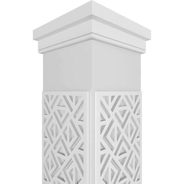 Ekena Millwork Craftsman Classic Square Non-Tapered Mid-Century Fretwork Column w/ Prairie Capital & Prairie Base - CC1208ENMIDPRPR