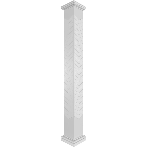 Ekena Millwork Craftsman Classic Square Non-Tapered Chevron Modern Fretwork Column w/ Tuscan Capital & Tuscan Base - CC1209ENCVDTUTU