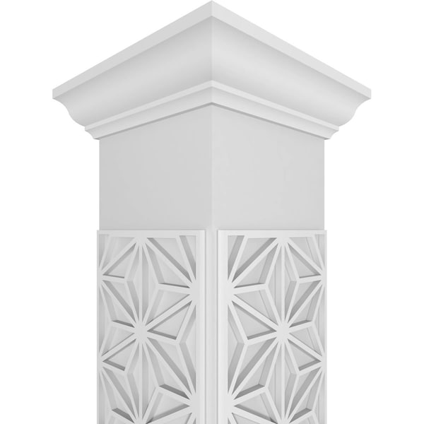 Ekena Millwork 8"W x 9'H Craftsman Classic Square Non-Tapered Hampton Fretwork Column w/ Crown Capital & Crown Base - CC0809ENHMPCRCR