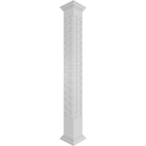 Ekena Millwork 8"W x 9'H Craftsman Classic Square Non-Tapered Hampton Fretwork Column w/ Crown Capital & Crown Base - CC0809ENHMPCRCR