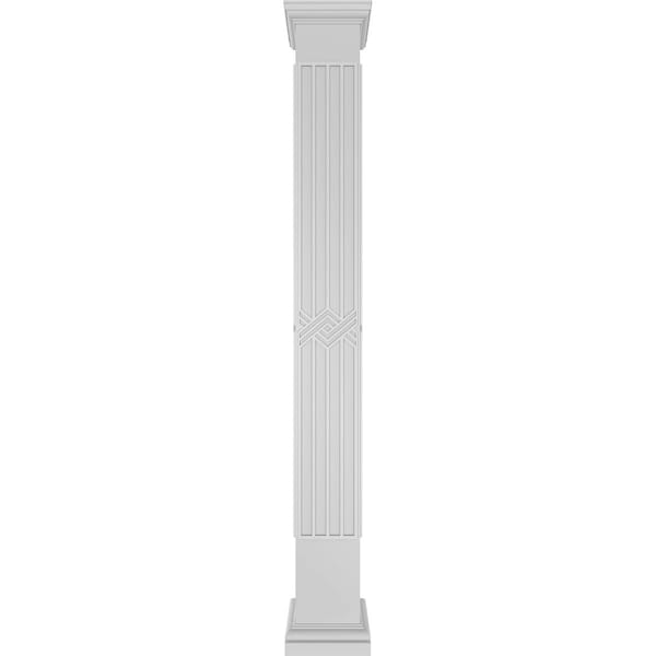 Ekena Millwork 8"W x 9'H Craftsman Classic Square Non-Tapered Zion Fretwork Column w/ Tuscan Capital & Tuscan Base - CC0809ENZINTUTU