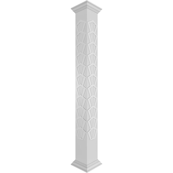 Ekena Millwork Craftsman Classic Square Non-Tapered Coastal Fretwork Column w/ Crown Capital & Crown Base - CC1208ENCTLCRCR