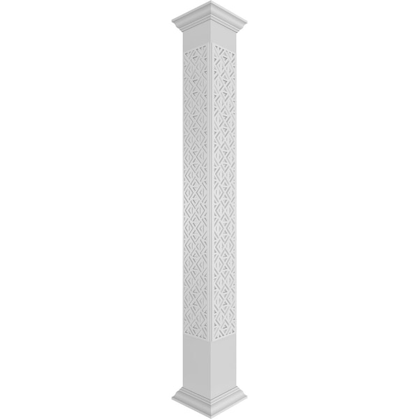Ekena Millwork Craftsman Classic Square Non-Tapered Mid-Century Fretwork Column w/ Crown Capital & Crown Base - CC1208ENMIDCRCR