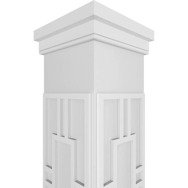 Ekena Millwork Craftsman Classic Square Non-Tapered Hastings Fretwork Column w/ Prairie Capital & Prairie Base - CC1008ENHASPRPR