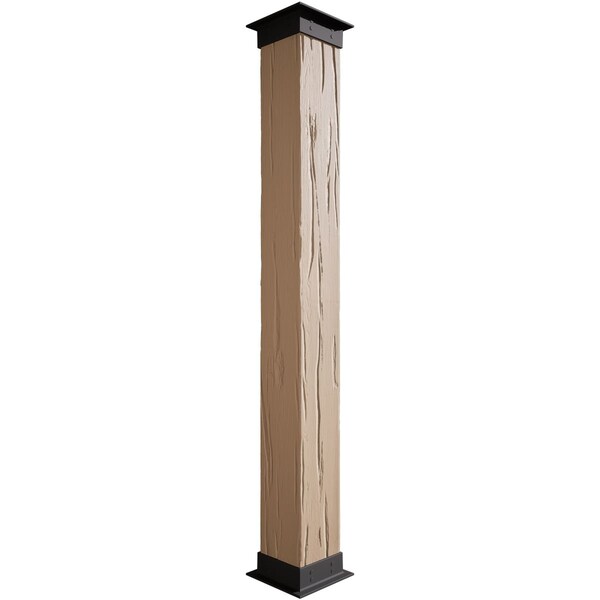 Ekena Millwork River Wood Faux Wood Non-Tapered Square Column Wrap w/ Faux Iron Capital & Base, 10"W x 10'H - COLURW10X120IRUF