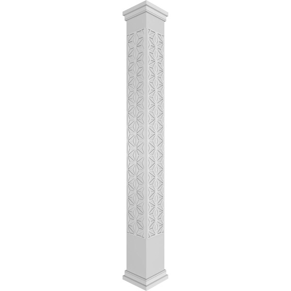 Ekena Millwork Craftsman Classic Square Non-Tapered Hampton Fretwork Column w/ Prairie Capital & Prairie Base - CC1210ENHMPPRPR