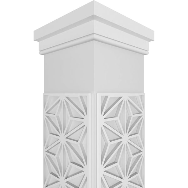 Ekena Millwork Craftsman Classic Square Non-Tapered Hampton Fretwork Column w/ Prairie Capital & Prairie Base - CC1210ENHMPPRPR