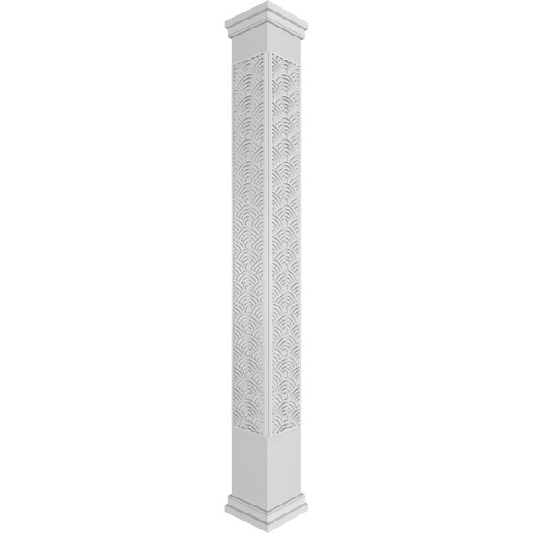 Ekena Millwork Craftsman Classic Square Non-Tapered Art Deco Fretwork Column w/ Prairie Capital & Prairie Base - CC1008ENARDPRPR