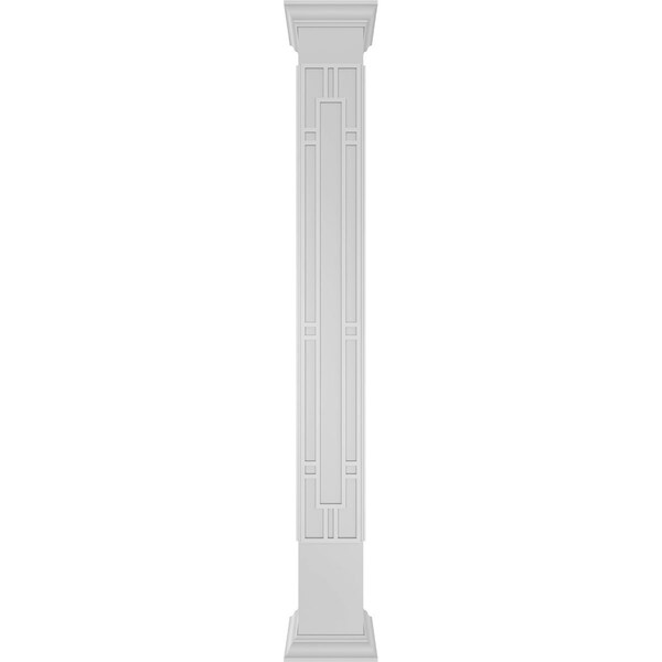 Ekena Millwork Craftsman Classic Square Non-Tapered Hastings Fretwork Column w/ Crown Capital & Crown Base - CC0809ENHASCRCR