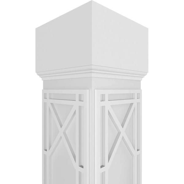 Ekena Millwork Craftsman Classic Square Non-Tapered Bungalow Fretwork Column w/ Mission Capital & Mission Base - CC1208ENBNGMIMI