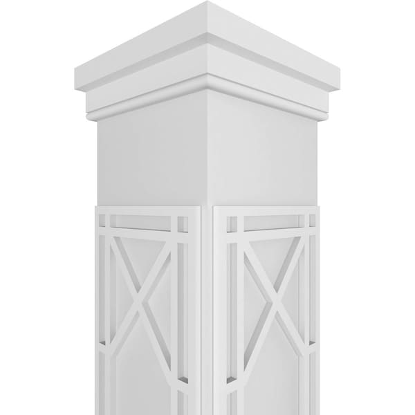 Ekena Millwork Craftsman Classic Square Non-Tapered Bungalow Fretwork Column w/ Prairie Capital & Prairie Base - CC1210ENBNGPRPR