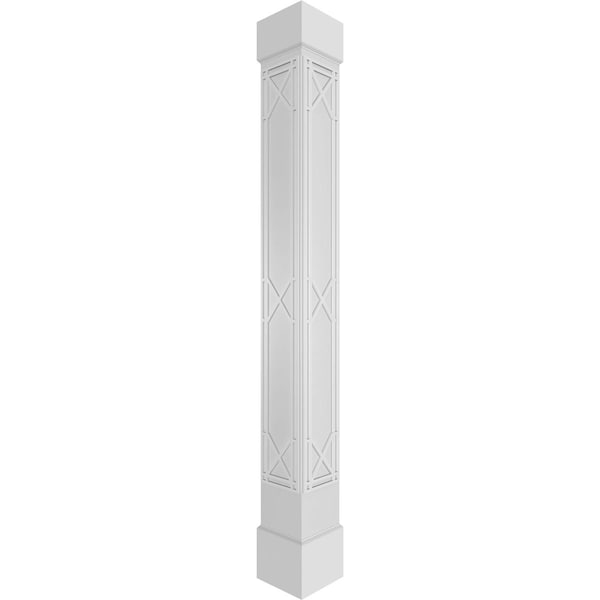 Ekena Millwork Craftsman Classic Square Non-Tapered Bungalow Fretwork Column w/ Standard Capital & Standard Base - CC0808ENBNGCSCS
