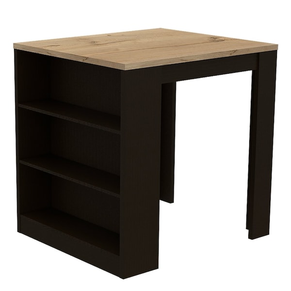 Tuhome Tanna Kitchen Counter Dining Table, Two Legs, Three Side Shelves, Black/Pine - MWD5460