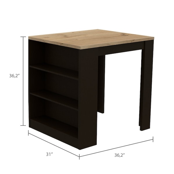 Tuhome Tanna Kitchen Counter Dining Table, Two Legs, Three Side Shelves, Black/Pine - MWD5460
