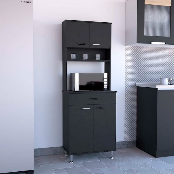 Tuhome Della 60 Kitchen Pantry with Countertop, Closed & Open Storage, Black - ALW5544