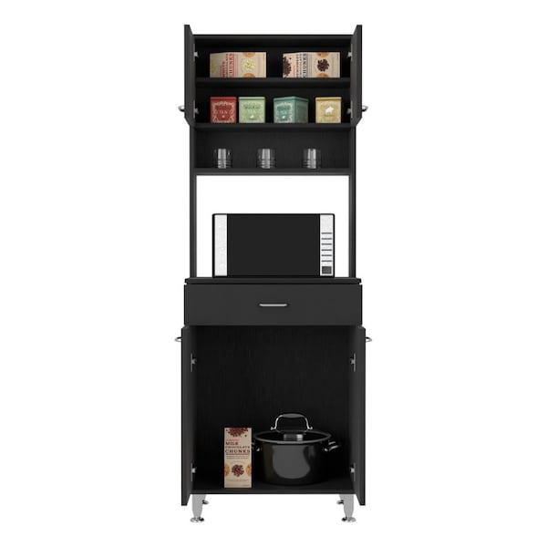 Tuhome Della 60 Kitchen Pantry with Countertop, Closed & Open Storage, Black - ALW5544