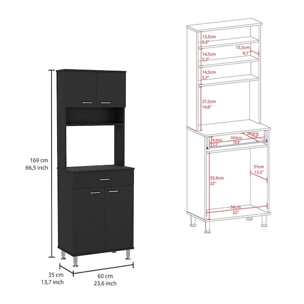 Tuhome Della 60 Kitchen Pantry with Countertop, Closed & Open Storage, Black - ALW5544