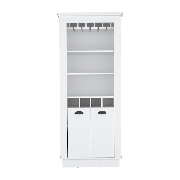 Tuhome Juniper Kitchen Island with Large Top Surface. Double Door Cabinet. and Open Shelves -White/Onyx - IBO8910