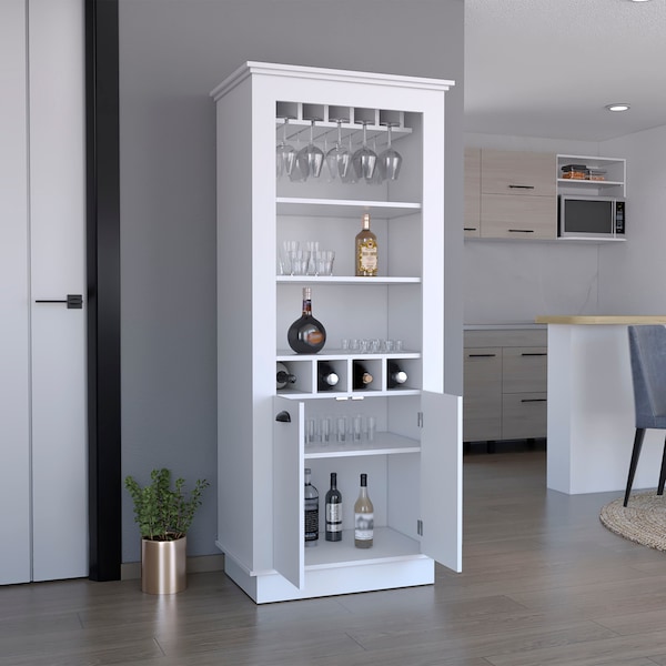Tuhome Juniper Kitchen Island with Large Top Surface. Double Door Cabinet. and Open Shelves -White/Onyx - IBO8910