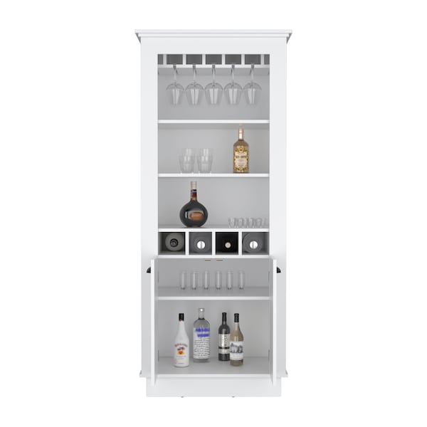 Tuhome Juniper Kitchen Island with Large Top Surface. Double Door Cabinet. and Open Shelves -White/Onyx - IBO8910