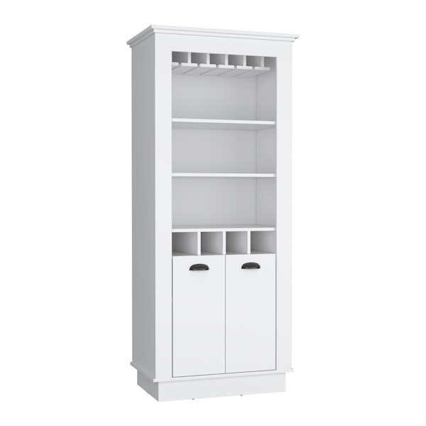 Tuhome Juniper Kitchen Island with Large Top Surface. Double Door Cabinet. and Open Shelves -White/Onyx - IBO8910