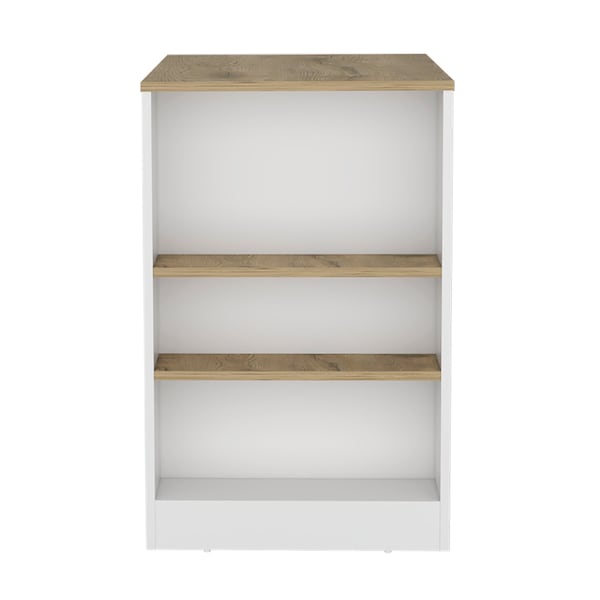 Tuhome Portree Kitchen Island with 3-Side Shelves -White / Macadamia - IBM9034