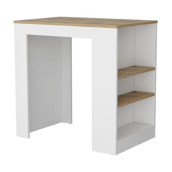 Tuhome Portree Kitchen Island with 3-Side Shelves -White / Macadamia - IBM9034