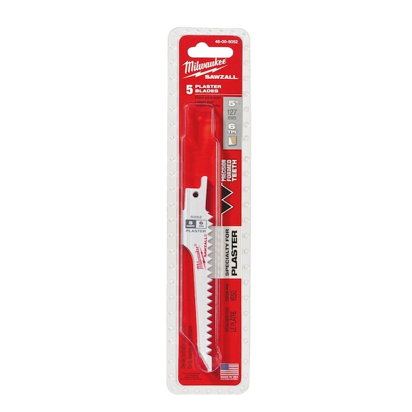 Milwaukee Tool SAWZALL  5" 6 TPI Plaster Blades - 5 PK - 48-00-5052