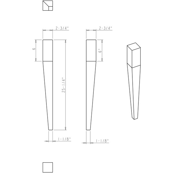 Hardware Resources 3-1/2" Wx3-1/2"Dx25-1/4"H White Birch Two Side Tapered Post - P31TL-WB