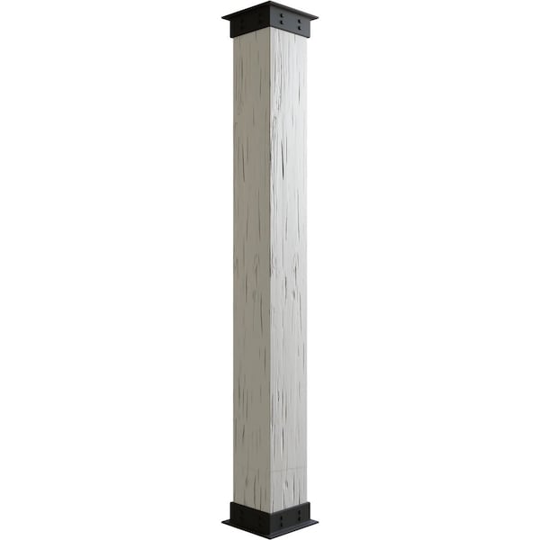 Ekena Millwork Pecky Cypress Faux Wood Non-Tapered Square Column Wrap w/ Faux Iron Capital & Base, 14"W x 18'H - COLUPC14X216IRUF