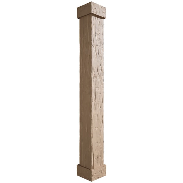 Ekena Millwork Hand Hewn Endurathane Faux Wood Non-Tapered Square Column Wrap w/ Standard Capital & Base, 6"W x 4'H - COLUHH06X048STUF