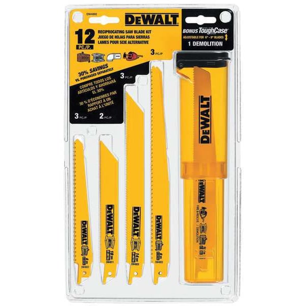 Dewalt 12 Piece Bi-Metal Reciprocating Saw Blade Set with Telescoping Case - DW4892