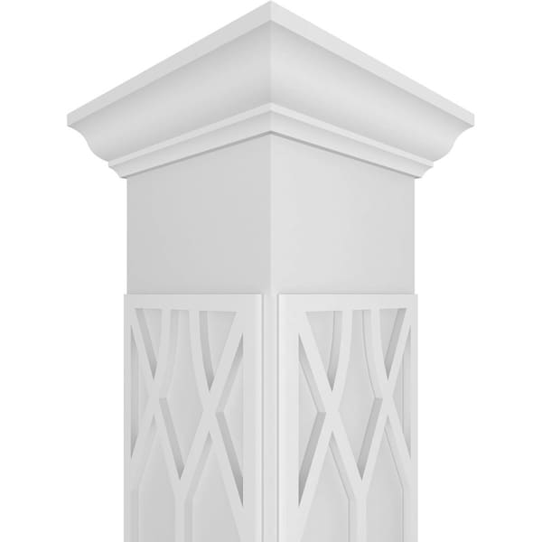 Ekena Millwork Craftsman Classic Square Non-Tapered Riviera Fretwork Column w/ Crown Capital & Crown Base - CC1008ENRIVCRCR