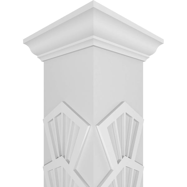 Ekena Millwork Craftsman Classic Square Non-Tapered Coastal Fretwork Column w/ Crown Capital & Crown Base - CC1210ENCTLCRCR