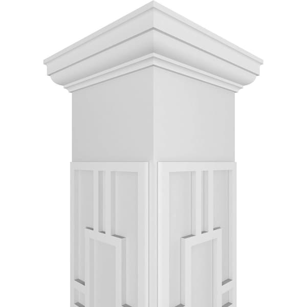 Ekena Millwork Craftsman Classic Square Non-Tapered Hastings Fretwork Column w/ Tuscan Capital & Tuscan Base - CC0808ENHASTUTU