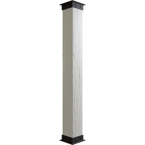 Ekena Millwork River Wood Faux Wood Non-Tapered Square Column Wrap w/ Faux Iron Capital & Base, 16"W x 4'H - COLURW16X048IRUF