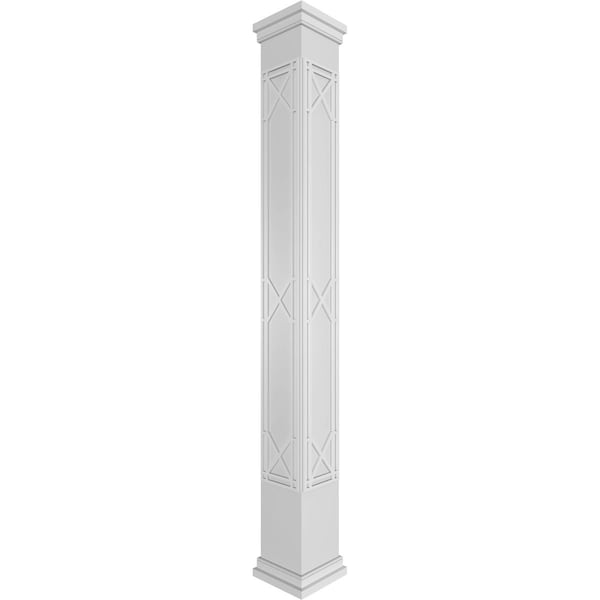 Ekena Millwork Craftsman Classic Square Non-Tapered Bungalow Fretwork Column w/ Prairie Capital & Prairie Base - CC0808ENBNGPRPR