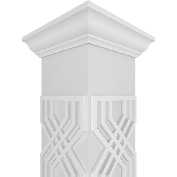 Ekena Millwork 12"W x 9'H Craftsman Classic Square Non-Tapered Atlas Fretwork Column w/ Crown Capital & Crown Base - CC1209ENATLCRCR