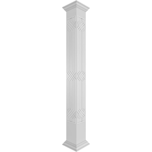 Ekena Millwork 12"W x 9'H Craftsman Classic Square Non-Tapered Atlas Fretwork Column w/ Crown Capital & Crown Base - CC1209ENATLCRCR