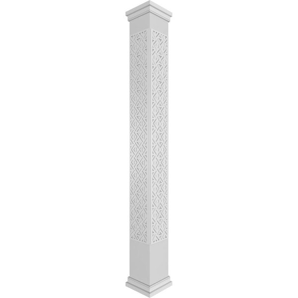 Ekena Millwork Craftsman Classic Square Non-Tapered Mid-Century Fretwork Column w/ Prairie Capital & Prairie Base - CC0810ENMIDPRPR