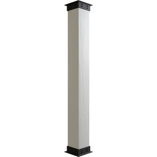 Ekena Millwork Rough Cedar Faux Wood Non-Tapered Square Column Wrap w/ Faux Iron Capital & Base, 16"W x 12'H - COLURC16X144IRUF