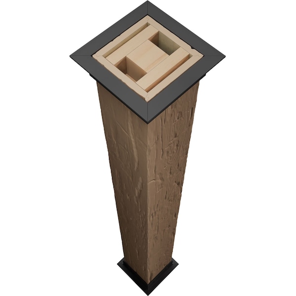 Ekena Millwork Rough Cedar Faux Wood Non-Tapered Square Column Wrap w/ Faux Iron Capital & Base, 16"W x 12'H - COLURC16X144IRUF