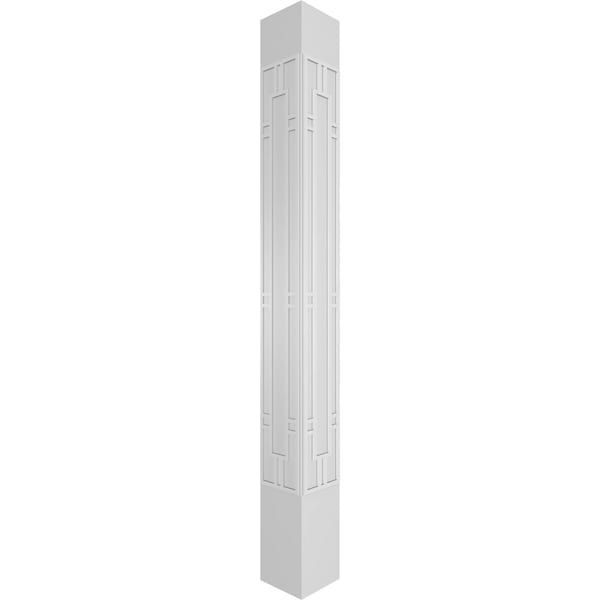 Ekena Millwork Craftsman Classic Square Non-Tapered Hastings Fretwork Column w/ Crown Capital & Crown Base - CC1208ENHASCRCR