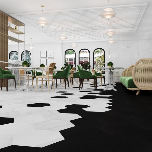 Lucida Surfaces LUCIDA SURFACES, MosaiCore Blanco Ibiza Hexagon 8.8 in. x10.375 in. 3mm 28MIL Glue Down Luxury Vinyl Tiles , 99PK - SC-4156PLT
