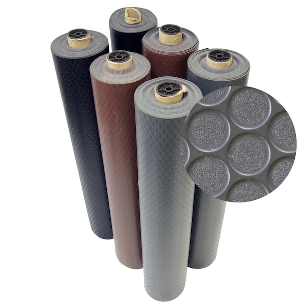 Rubber-Cal "Coin-Grip" Vinyl Flooring Roll - 2mm x 4ft x 10ft Roll - Brown - 03-165