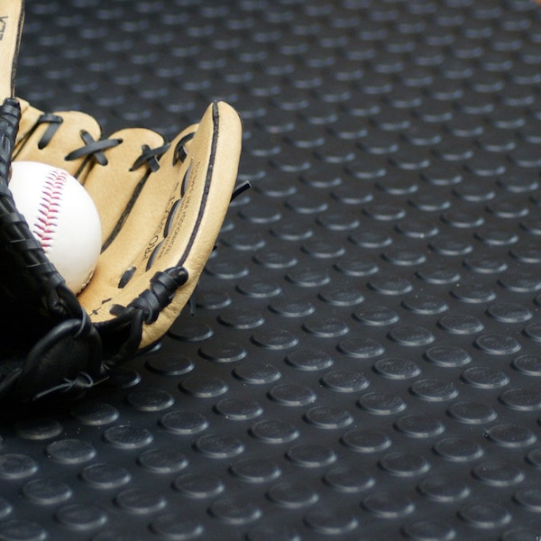 Rubber-Cal Coin-Pattern Thermoplastic Flooring - 3.5mm x 36 in x 25ft - Black - 03-R273-36-BK-25
