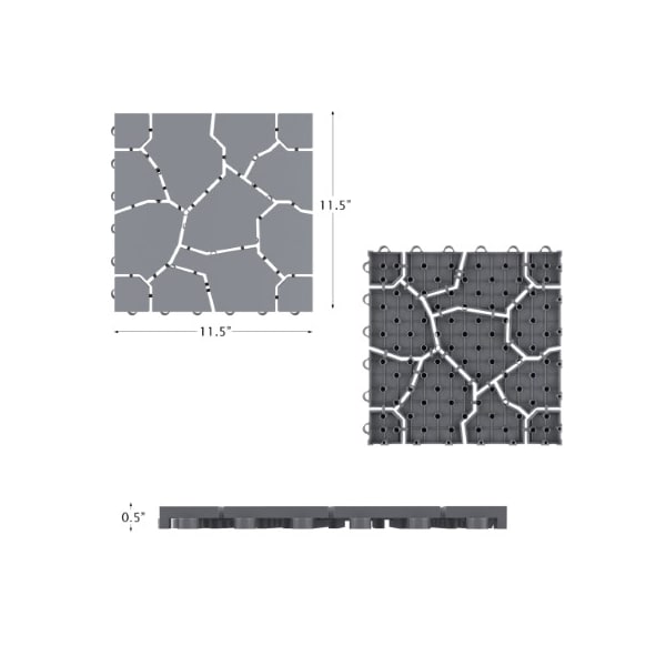 Nature Spring Set of 6 Patio and Deck Tiles, Interlocking Stone Look Outdoor Flooring Pavers Anti-Slip (Grey) - 752184BRD