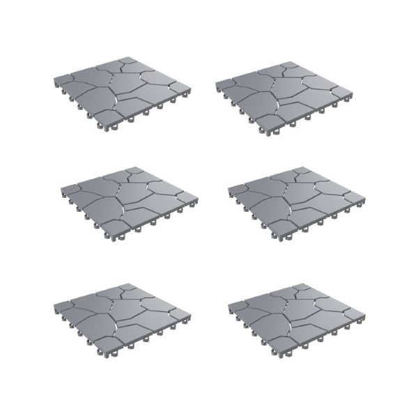 Nature Spring Set of 6 Patio and Deck Tiles, Interlocking Stone Look Outdoor Flooring Pavers Anti-Slip (Grey) - 752184BRD
