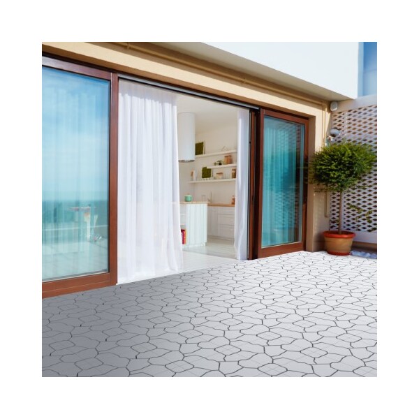 Nature Spring Set of 6 Patio and Deck Tiles, Interlocking Stone Look Outdoor Flooring Pavers Anti-Slip (Grey) - 752184BRD